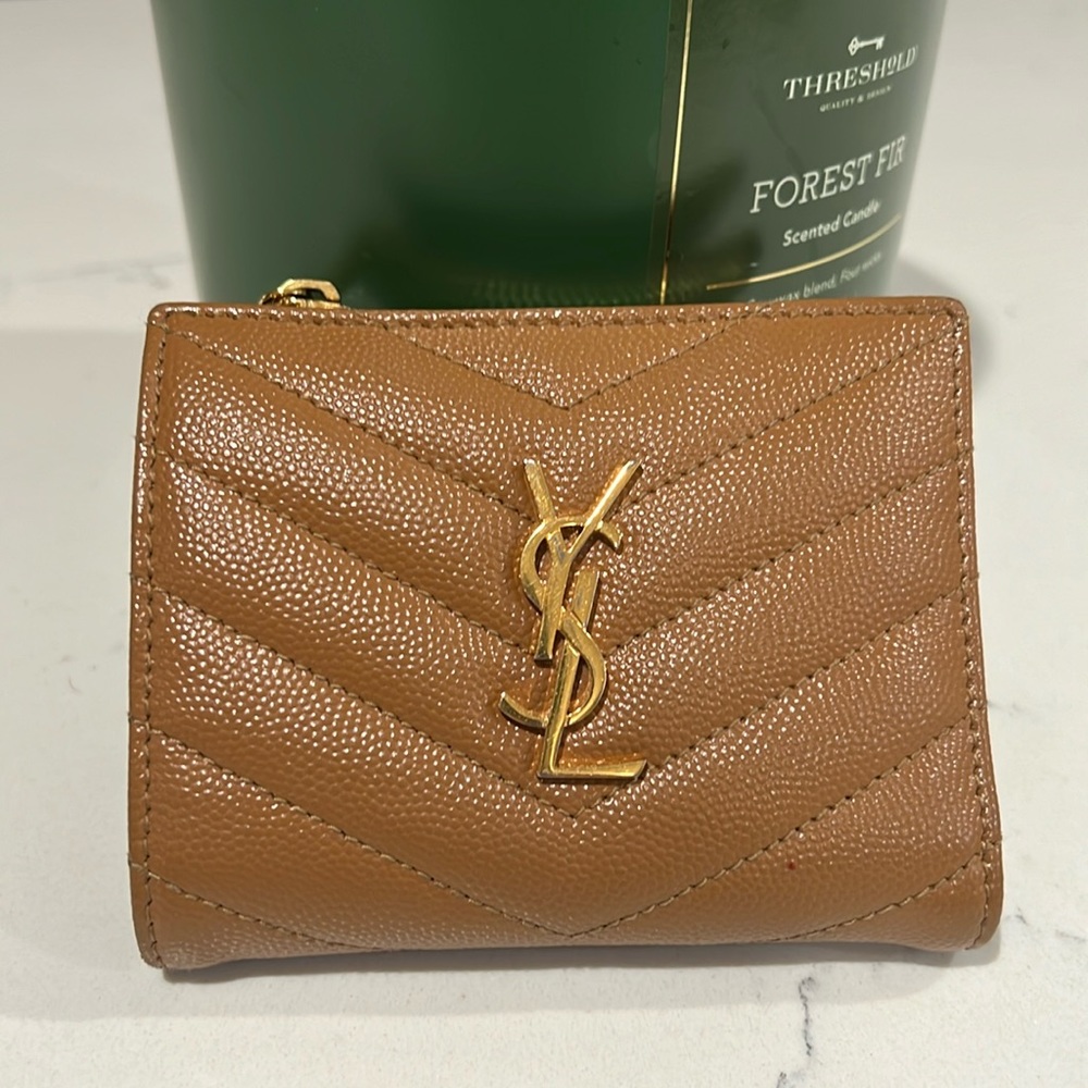 YSL Saint Laurent dark beige wallet bi fold